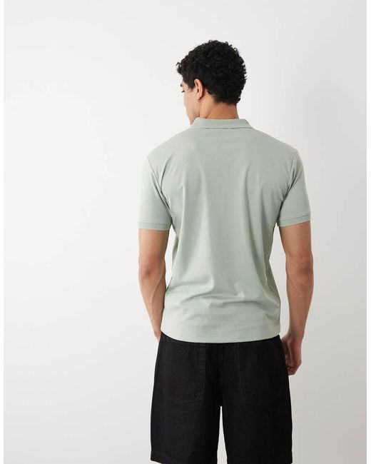 SELECTED Green Half Zip Polo Shirt for men