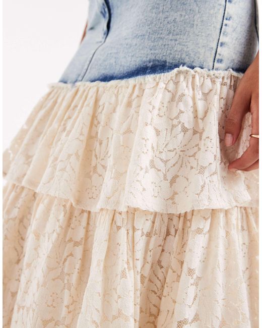 Miss Selfridge White Lace Contrast Denim Maxi Skirt