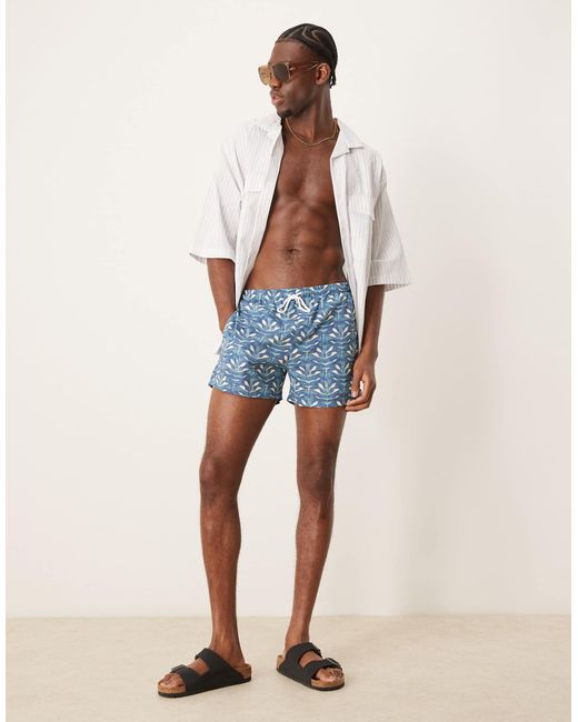 Free Society Blue Contrast Print Swim Short for men