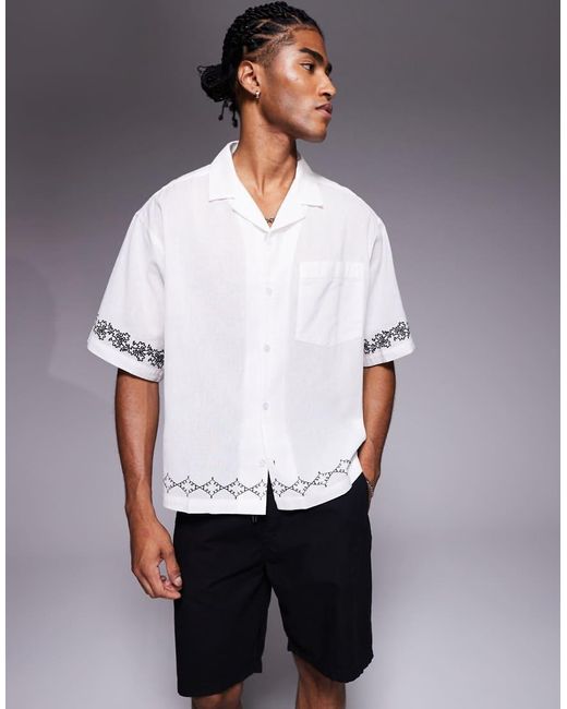 ASOS White Boxy Oversized Revere Shirt With Back Print for men