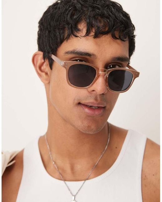 ASOS Rectangle Sunglasses With Smoke Lens And Milky Brown Frame for men