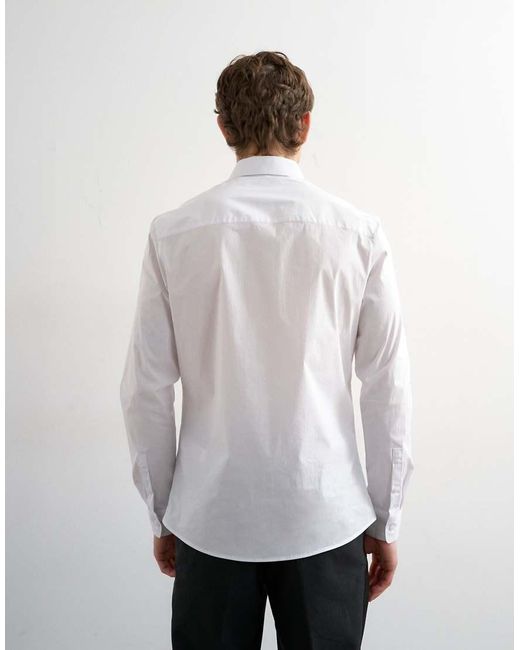 Topman White Slim Fit Long Sleeve Formal Stretch Shirt for men