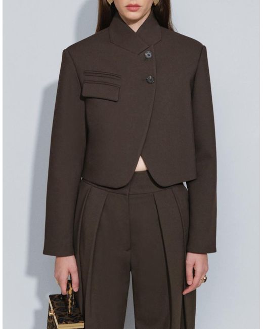 ASOS Black Tailored Wool Look Boxy Crop High Neck Blazer