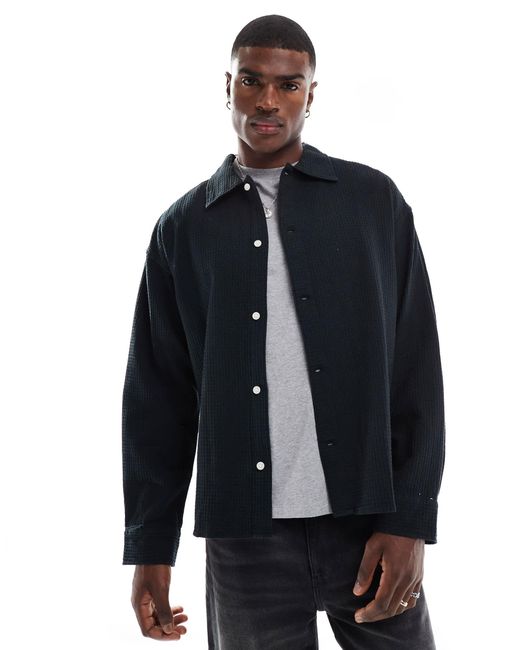 Jack & Jones Blue Oversized Textured Shirt for men