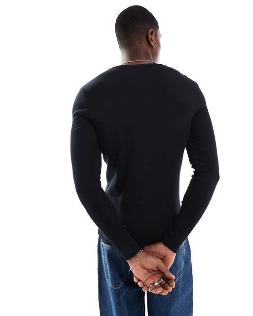 ASOS Black Essentials Muscle Fit Long Sleeve T-shirt for men