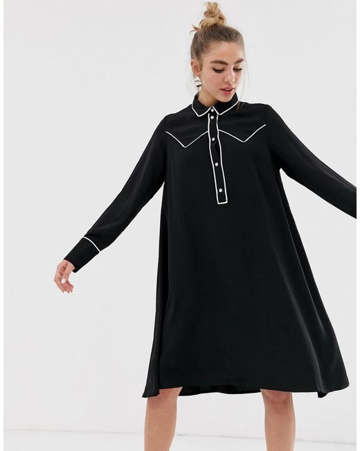 Monki Black Western Trim Shirt Dress