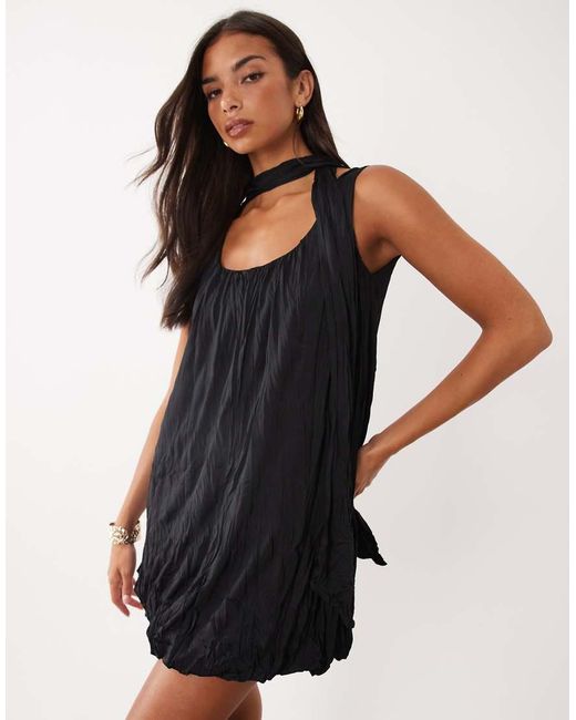 ASOS Black Crinkle Scarf Mini Dress