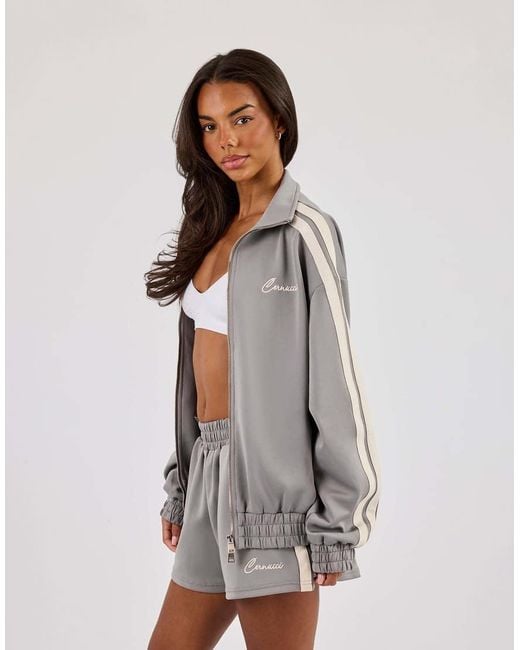 CERNUCCI Gray Funnel Neck Taping Zip Through Track Jacket