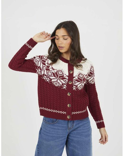 Brave Soul Blue Snowflake Fairisle Christmas Cardigan