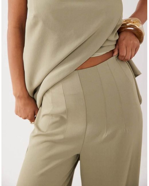 ASOS Natural Tailored High Waist Corset Detail Palazzo Trousers Co-Ord