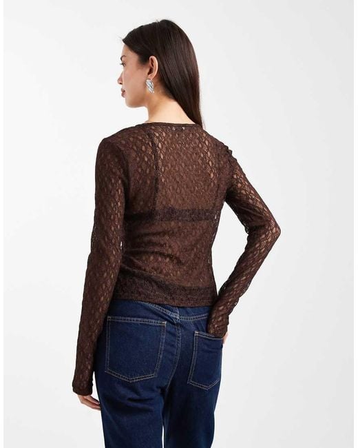 Miss Selfridge Blue Lace Button Through Shirt