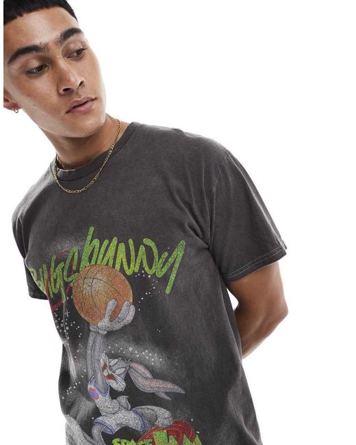 PRNT Black Space Jam Bugs Bunny Basketball Relaxed T-Shirt