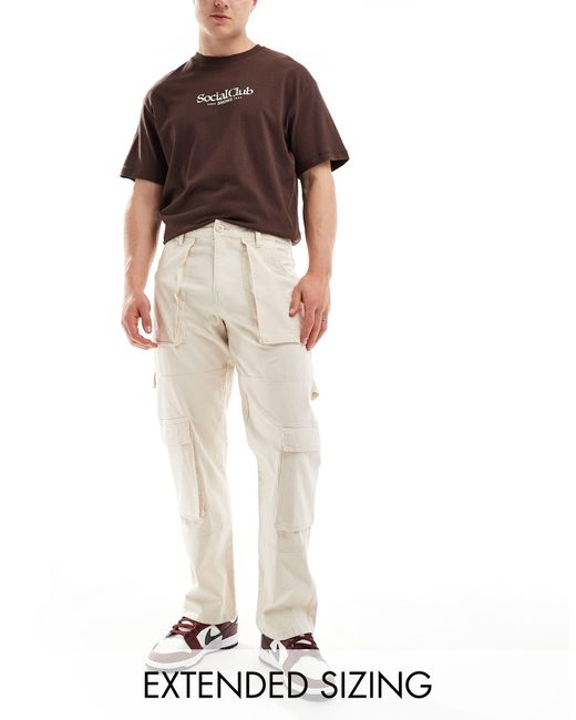 Pantalon cargo baggy en tissu ripstop avec passant style charpentier - écru ASOS pour homme en coloris Natural
