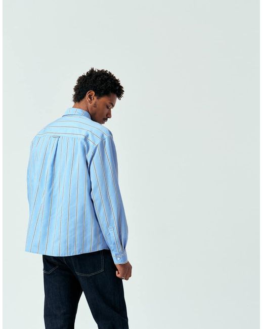 ASOS Blue Oversized Stripe Shirt With Chest Embroidery for men