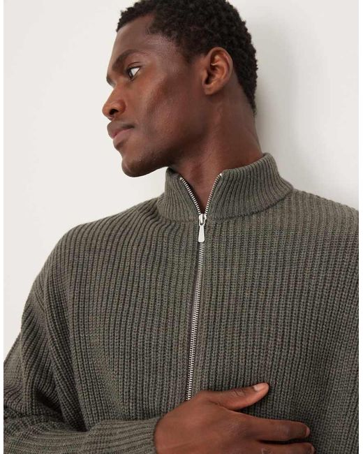 ASOS Oversized Gebreide Visserstrui Met Ribbels En Rits in het Gray voor heren