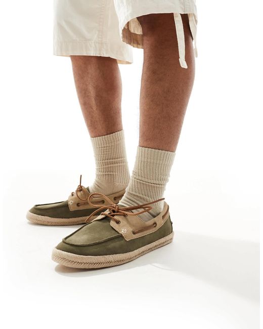 Perez - chaussures bateau style espadrilles en daim - kaki et taupe Schuh pour homme en coloris Green