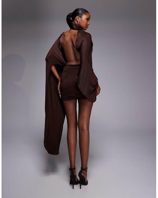 Oh Polly Brown Cape Top Drape Mini Dress
