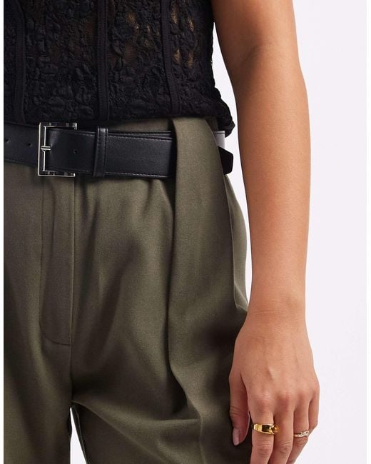 ASOS Black Tailored High Waist Belted Straight Leg Trousers