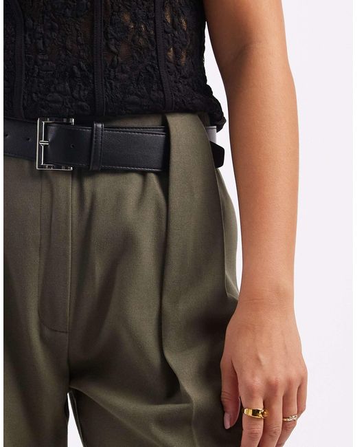 ASOS Black Tailored High Waist Belted Straight Leg Trousers