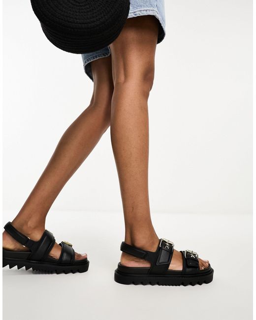 Stradivarius Wide Fit Cross Strap Buckle Chunky Sandal in Black | Lyst