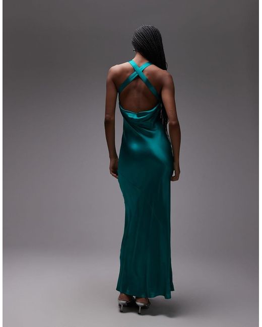 TOPSHOP Blue Racer Neck With Dropped Cowl Back
