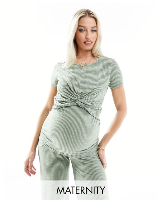 Mama.licious Green Mamalicious Maternity Ribbed Jersey Twist Front T-shirt
