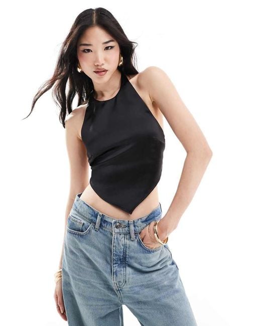 Bershka Blue Satin Halterneck Top