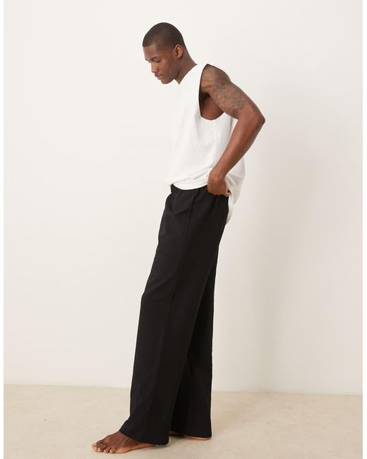 ASOS Natural Seersucker Lounge Bottom With Woven Patch for men