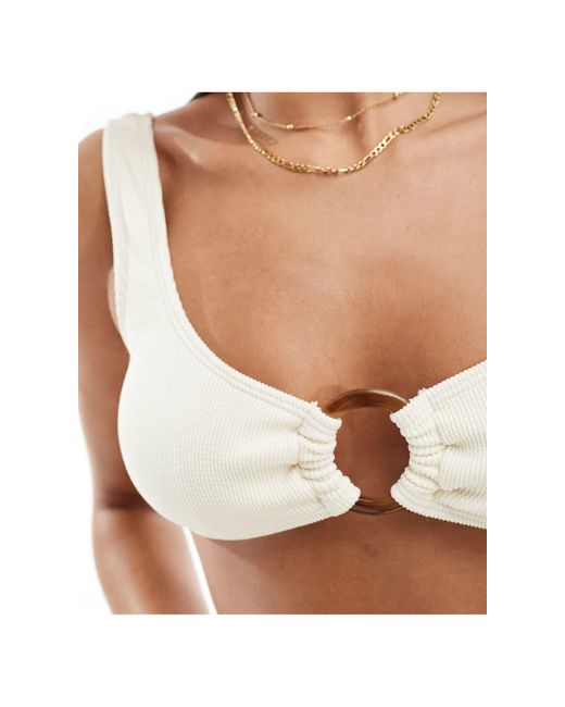 4th & Reckless White Ring Front Crinkle Bikini Top