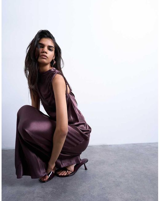TOPSHOP Purple Bias Ruched Arm Hole Maxi Occasion Dress