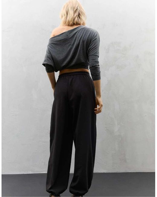 Stradivarius Black Formal Sarouel Trousers