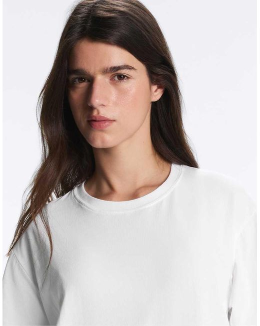 Oysho White Oversize Cotton-Blend Short-Sleeved T-Shirt