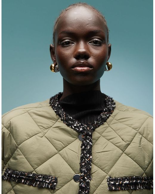 Bimba Y Lola Green Lightweight Puffer Jacket With Contrast Trim