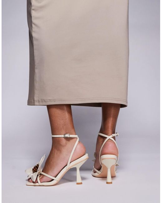 Public Desire Brown Hydrangea 3d Floral Strappy Mid Heeled Sandals