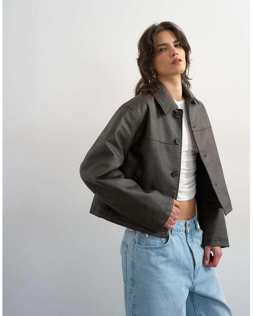 TOPSHOP White Cropped Faux Leather Jacket