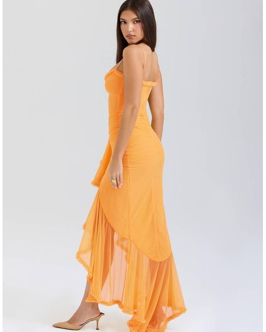 House Of Cb Orange Gabbi Ruffled Front Gown