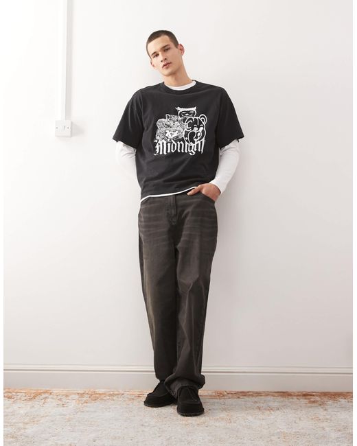 Great - t-shirt coupe carrée avec imprimé personnages et inscription midnight Weekday pour homme en coloris Black
