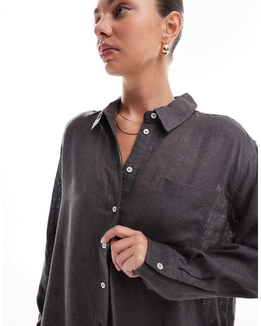 Camisa Gris Extragrande De Mezcla De Lino De (Parte De Un Conjunto) ONLY de color Gray
