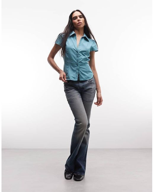 Reclaimed Vintage Blue Fitted Cap Sleeve With Tie Waist Detail