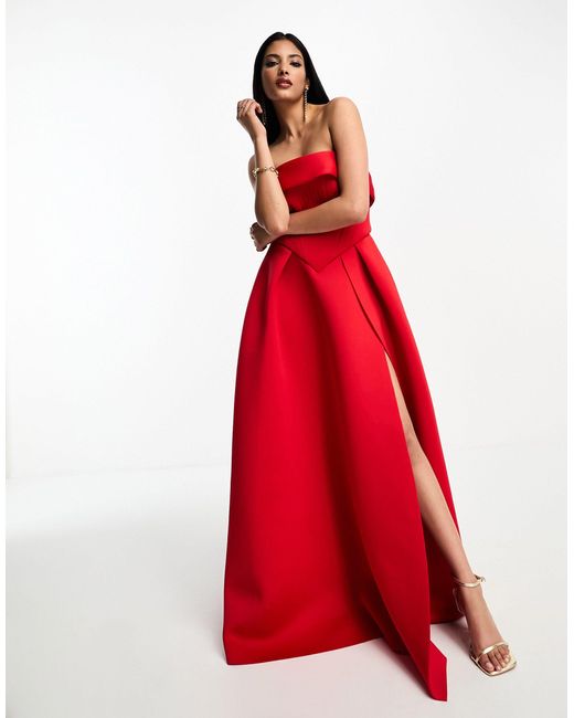 ASOS Bandeau Corset Structu Skirt Maxi Dress in Red | Lyst