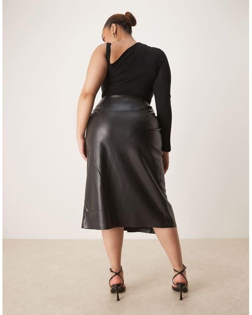 Never Fully Dressed Black Jaspre Leather Look Wrap Tie Side Midi Skirt