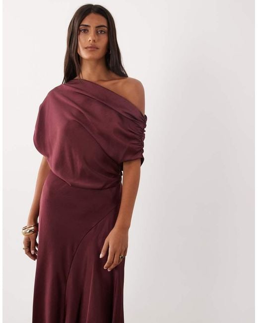 Mango Purple One Shoulder Satin Midi Dress