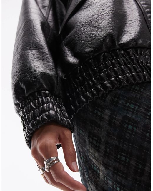 TOPSHOP Black Faux Leather Oversized Bomber Jacket
