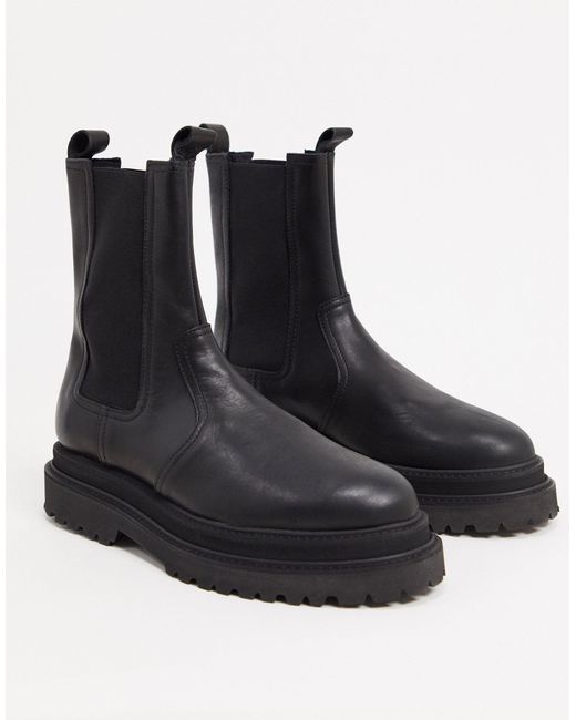 ASOS Black High Chelsea Calf Boots On Stacked Sole for men