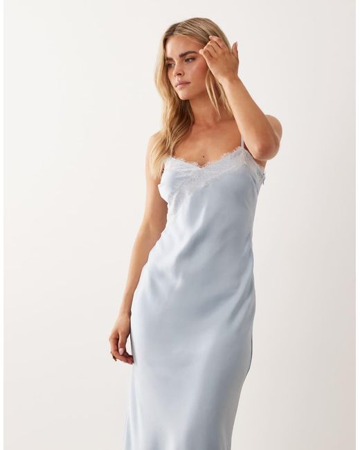New Look Blue Contrast Lace Strappy Satin Midi Dress