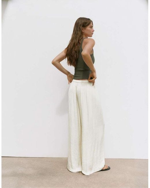 Pull&Bear White Satin Wide-leg Trousers