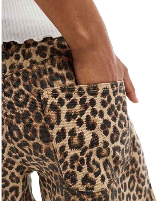Pantalones Cortos Vaqueros Con Estampado De Leopardo Lavado De Vero Moda de color White