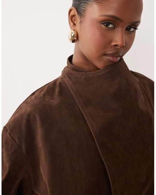 Bardot Brown Faux Suede Cropped Tie Detail Trench