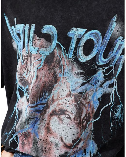 T-shirt oversize avec imprimé rock - anthracite délavé ASOS en coloris Blue