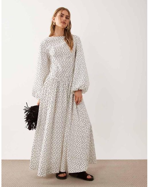 ASOS White Poplin Maxi Dress With Asymmetric Waist And Volume Sleeve